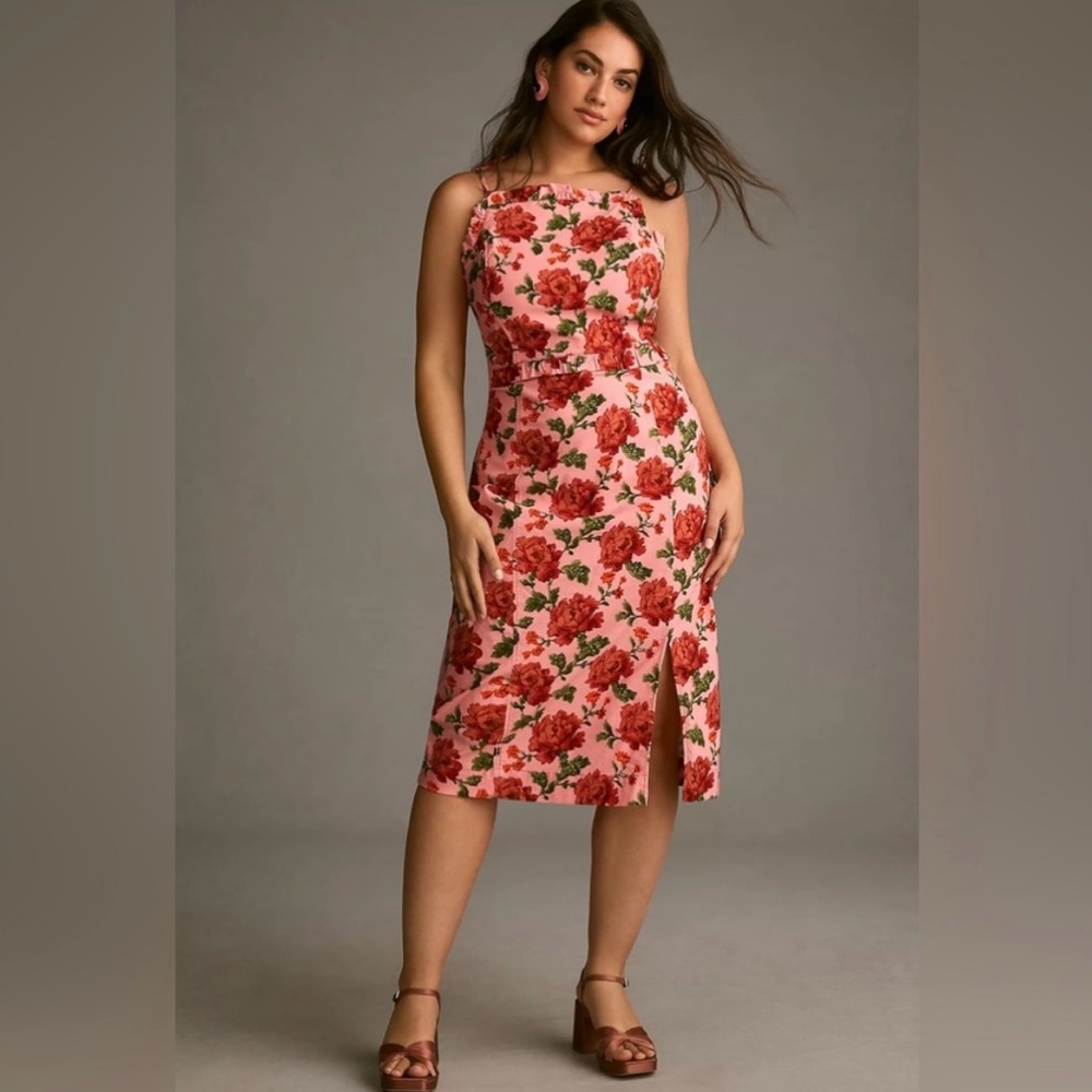 Anthropologie Rose Ruffled Peplum Halter Dress-plus size